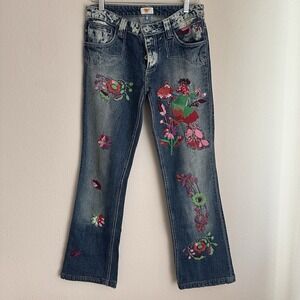 Antik Denim Jeans Womens 27 (28x30)‎ Blue Embroidered Detail